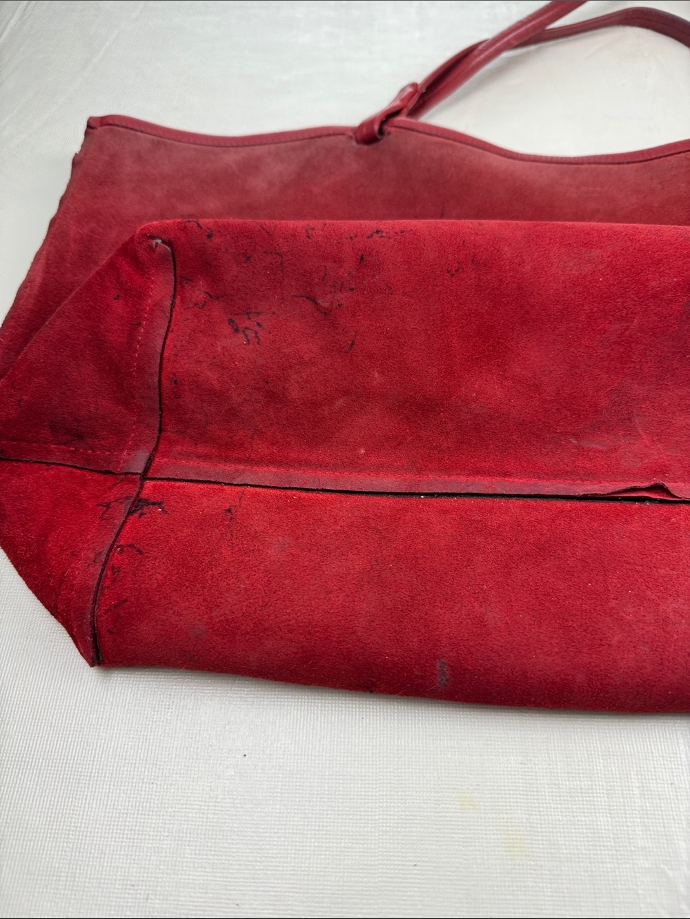 The Row Red Leather Simple Unlined Open Top Tote Bag Thin Flat Handles - Picture 16 of 16